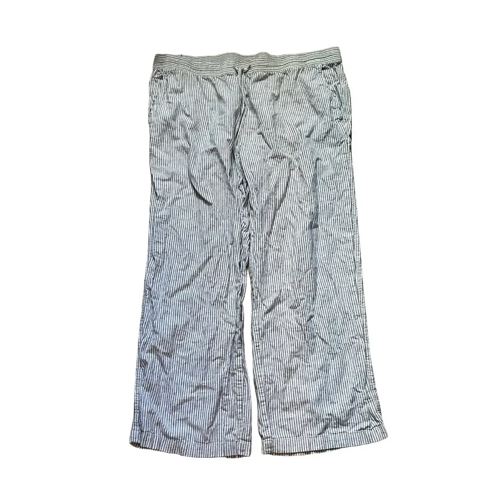 H&M Linen Blend Women’s Striped Blue and White Pajama Pants